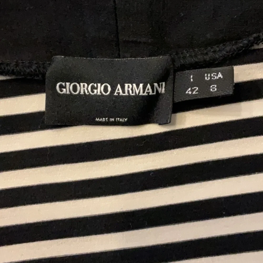 Giorgio Armani black & white stripe silk blend zip up jacket w/ logo size 8 - Picture 4 of 6